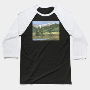 Mountains and Trees Oil on Canvas Baseball T-Shirt